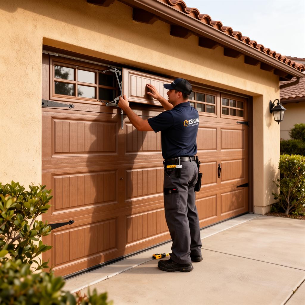 Professional garage door installer from Garage Door Rosburg mounting a new panel